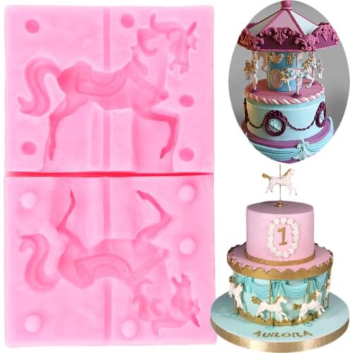 3D Carousel Horse Silicone Candle Mold Clay Soap Molds Fondant Cake Decorating Tools Cupcake Chocolate Baking Moulds
