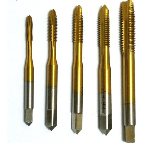 5pcs HSS M3-M8 Titanium Tapping Hand Screw Thread Hole Metric Hand Plug Tap Drill Bit Set M3/M4/M5/M6/M8