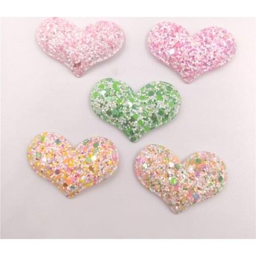 50Pcs/Lot 4.5*3.4CM Sequin Shiny Heart Padded Appliques For Headwear Decoration Handmade Hair Clip Accessories