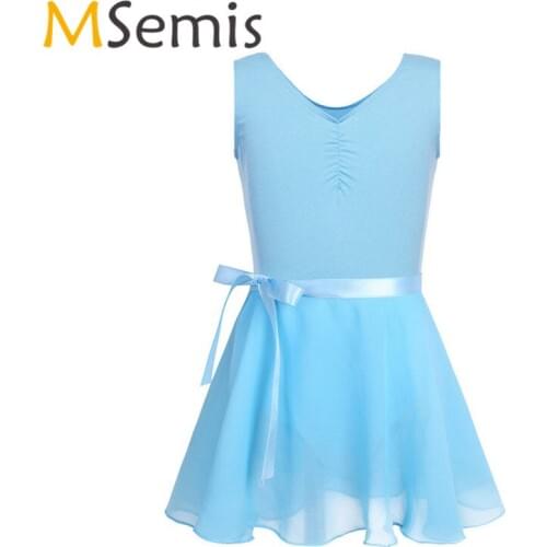 Girls Ballet Dress Gymnastic Swimsuit Cotton Ballet Dance Gymnastics Leotard Dress with Tied Skirt Outfit Set Ballerina Dress