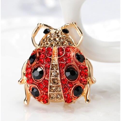 Coccinellidae Brooch Flower Red Rhinestones Brooch Coccinella Septempunctata Brooches for Women Enamel Pins Jewelry Accessories