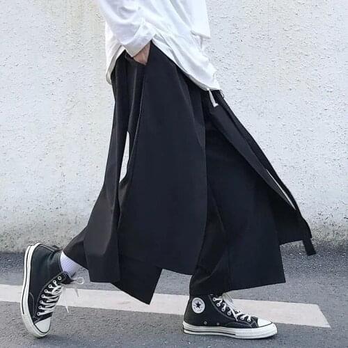Fake Two-Piece Pants Men Plus Size 5XL Loose Wide-Leg Trousers Casual Straight Streetwear Spring Autumn Hip-Hop Pantalons Capris