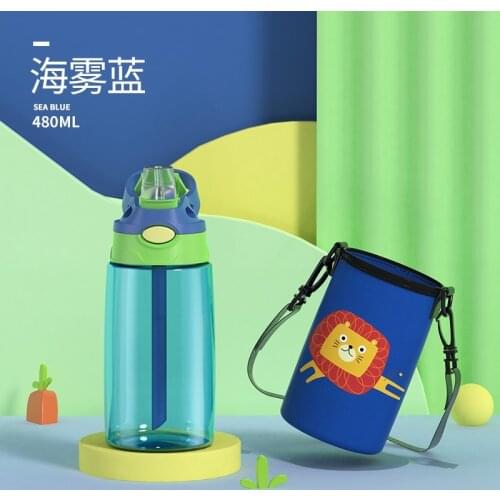 Childrens Straw Cup Plastic Water Bottle Cartoon Cup Lovely Net Red Baby Bottle Primary School Students' Plastic Water Bottle