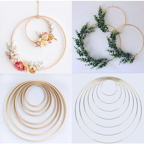 Home Decor Bamboo Ring Wooden Circle Floral Hoop Wreath Macrame Flower home garden party wedding decoration DIY Flowers Decor