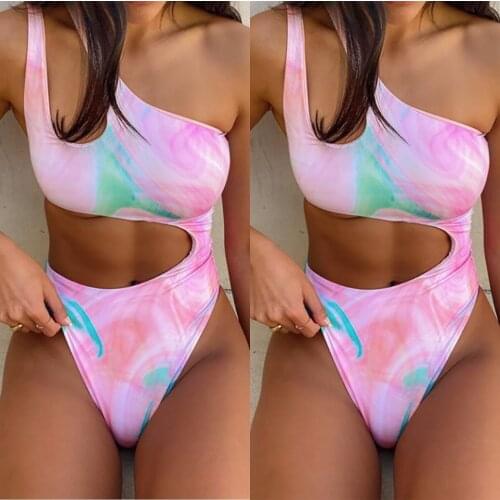 FNOCE 2021 new spring womens swimsuits fashion trends personality elegant tie-dye sexy one piece jumpsuits crop swimwear