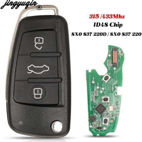 Jingyuqin 3 Buttons For Audi Q3 Fob Keyless Go Smart Remote Control Car Key ASK 315 /433Mhz ID48 Chip 8X0 837 220D / 8X0 837 220
