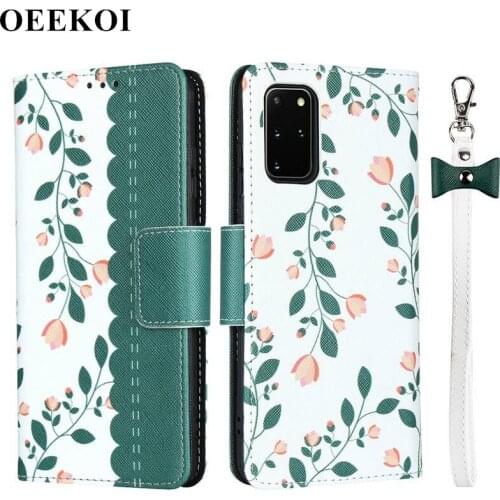OEEKOI Lanyard Flower Print Wallet Leather Flip Case for Samsung Galaxy S20 Plus