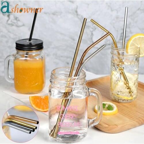 Rainbow Color Reusable Metal Straws Set with Cleaner Brush 304 Stainless Steel Drinking Straw Milk Drinkware Bar Party Accessory