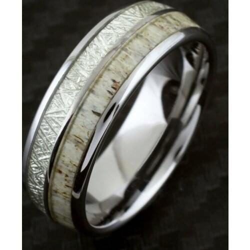 Mens Fashion Silver Color Tungsten Steel Wood Grain & White Meteorite Ring Mens Engagement Wedding Band Cocktail Party Jewelry