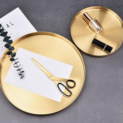 Golden Tray Round Food Jewelry Display Tray Stainless Steel Ring Necklace Storage Pan Luxury Home Tea Tray Organizer