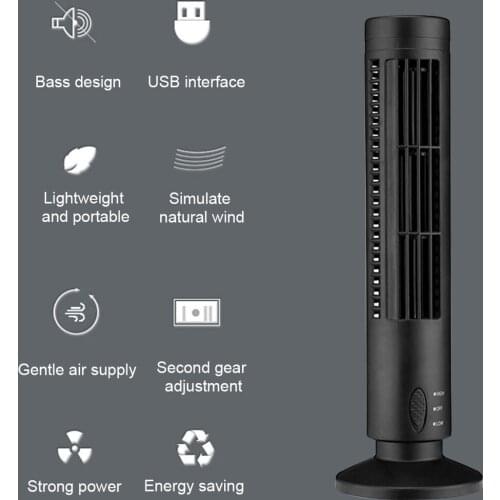 Portable USB Air Conditioner Fan Electric Vertical Bladeless Desk Cooling Fan Full Controller For Home Office Travel Tower Fan