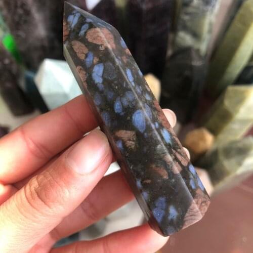 Natural Glaucophane wand crystal point chakra healing stone tower six prism obelisk