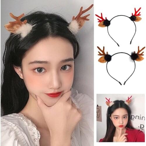 Christmas Reindeer Antler Headband Cute Elf Ears Pine Cone Jingle Bell Hair Hoop