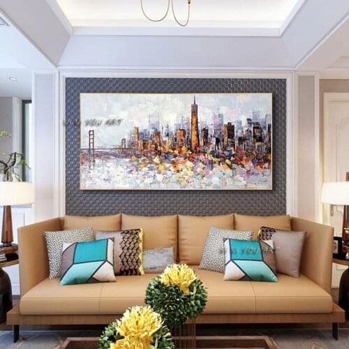 Hand Painted Beautiful City Building Abstract Oil Painting Modern On Canvas Wall Art Decorative For Living Room No Frame