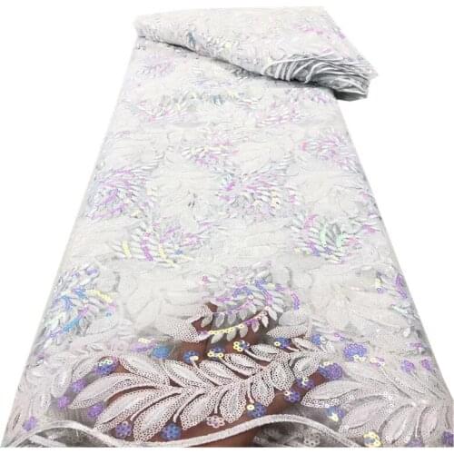 SJ Lace African Mesh Lace Fabric 2021 High Quality Sequins Milk Silk Lace French Lace Fabric For Wedding Dress Sewing r3-61