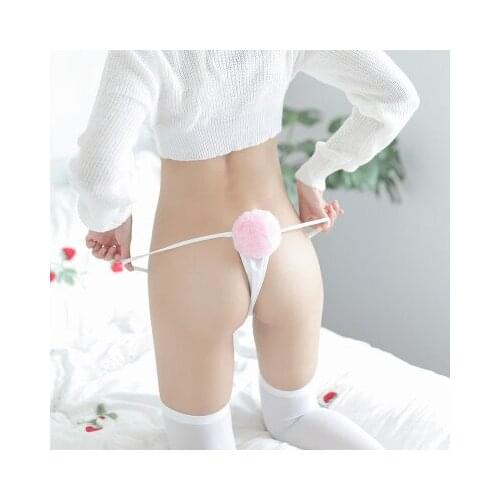 2020 Sexy Panties rabbit tail low-Rise G-String sexy panties cartoon briefs Plush ball Rabbit tail underwear women pink vs