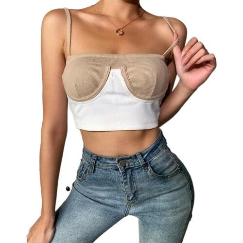 2021 Newest Arrival Women Fashion Color Contrast Camisole Girls Summer Sexy Backless Exposed Navel Vest Tops Outfits
