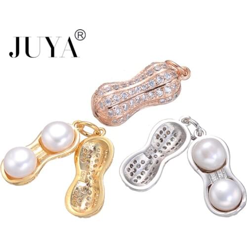 Gold Rose Gold Luxury Cubic Zirconia Rhinestone Pearl Peanut Pendant Charms DIY Making Bracelets Necklace Female Gift