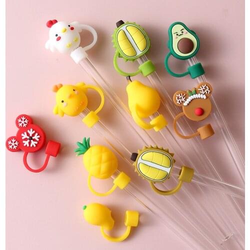 1pc New Cute Silicone Straw Plug Splash Proof Drinking Dust Cap Airtight Cartoon Plugs Cover Creative Reusable Straw Tips Tools