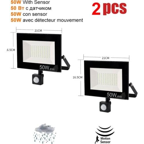 2 pcs 220V 10-100W LED FloodLight Spotlight Exterior Street wall reflector LED Light PIR Motion Sensor Lamp Waterproof Garden li