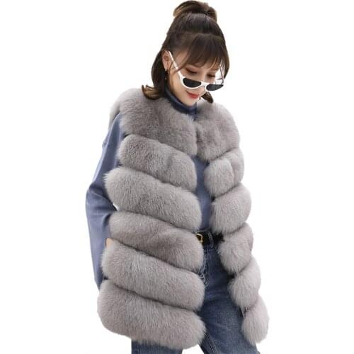 2021 Natural Real Fox Fur Vest 7XL Long Winter Short Thick Women Fur Vest Sleeveles Jacket Real Fur Vest Coats Luxury Outwear