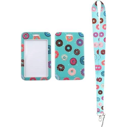 24pcs/lot MD442 DMLSKY Cartoon Donuts Necklack Lanyard Key Gym Multifunction Mobile Phone Decoration With Card Holder Cover