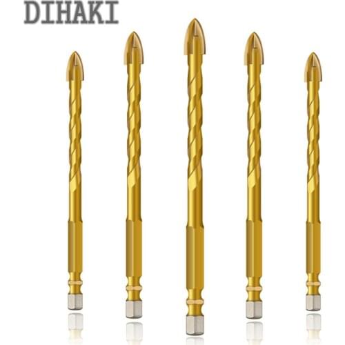 5mm/6mm/8mm/10mm/12mm Ceramic Tile Glass Titanium Plated Drill Bits 6.35mm Hex Shank Set Power Tools Cross Triangle Drill