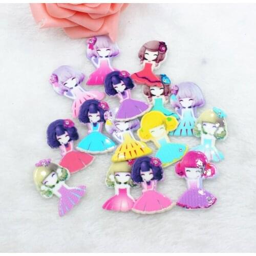 50pcs/lot planar resin kawaii princess with crystal mix colors for kids hair resin cabochons accessories