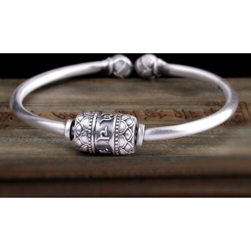 999 Sterling Silver Open Six-Character Mantra Bracelet for Both Men and Women