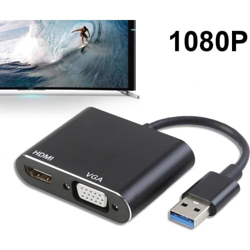 USB 3.0 to VGA Adapter Portable 1080P Video Adapter Multi-Display 2in1 USB to HDMI-compatible Converter Audio Cable for Windows