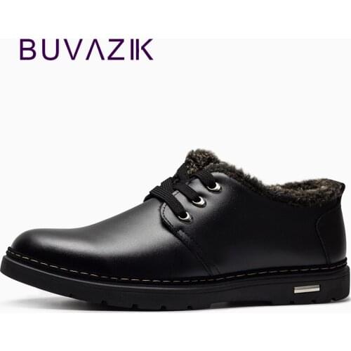 BUVAZIK basic men dress shoes winter plus cashmere formal Business warm genuine leather Business Wedding shoes winter shoes men