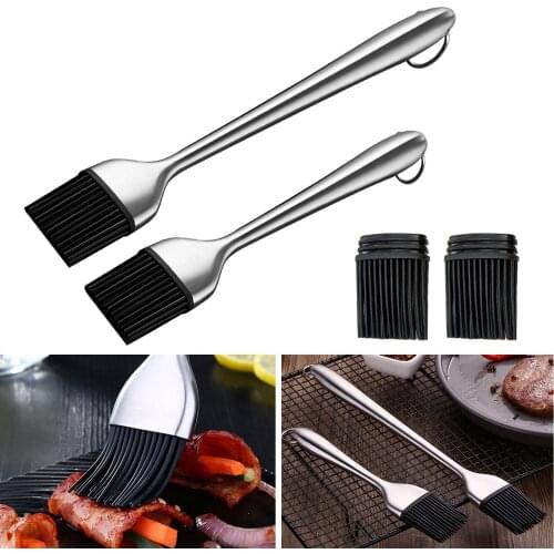Behogar 2PCS Silicone Basting Oil Brush with 2 Replacement Brush Heads for Cooking Baking BBQ Camping Picnic Barbecue