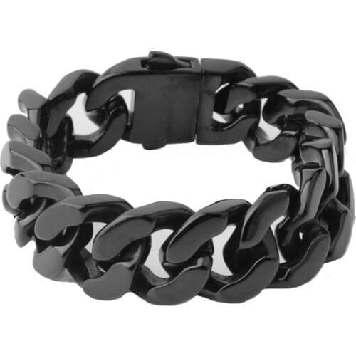 Fashion Jewelry Mens Black Color Stainless Steel Heavy Wide Curb Link Chain Bracelet 20mm8.5"