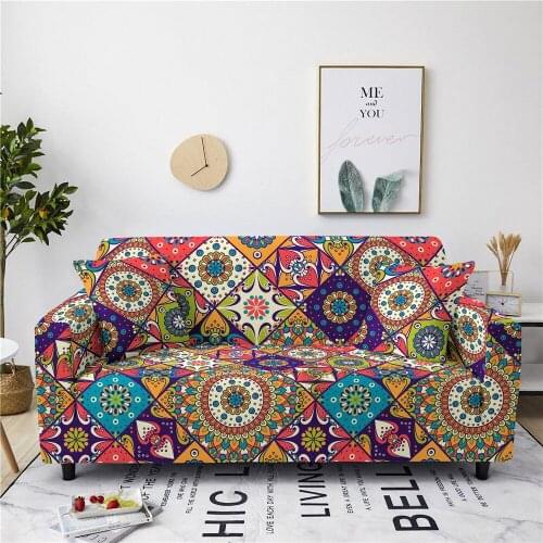 Boho Elastic Silk Sofa Cover Stretch for Living Room Couch Cover Chair Protector 1/2/3/4 Seater Bohemian Sectional Sofa