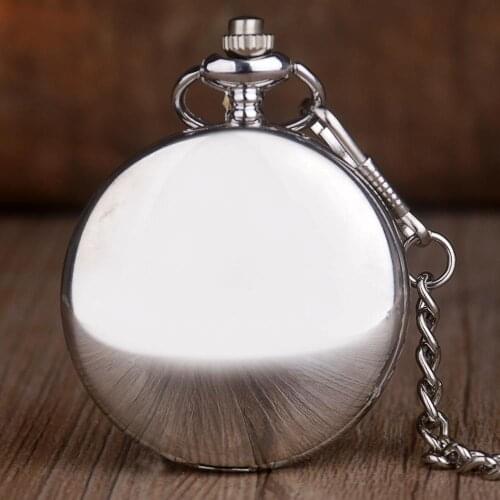 Silver Steel Polish Smooth Quartz Pocket watch Ruman Number Dial Pendant Necklace Clock Gifts for Men