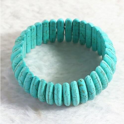 Blue calaite stone 29x5mm beads Fashion DIY Bracelets Bangles 7.5" B314