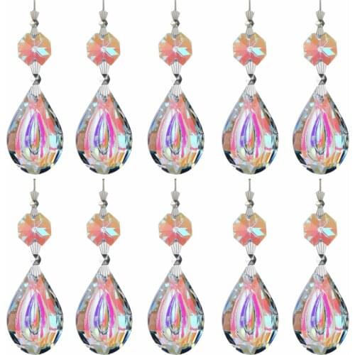 H&D Colorful Lamp Prisms Parts 38mm Loquat Shape with Octagon Bead Chandelier Glass Crystals Hanging Drops Pendants (10pcs)