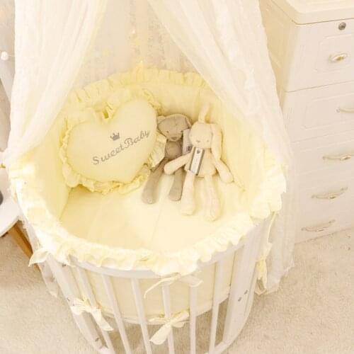 3pcs Set Newborn Baby Round Crib Bumpers INS Lace Baby Oval Cot Cotton Solid Color Surrounding Protector Baby Craddle Bedding