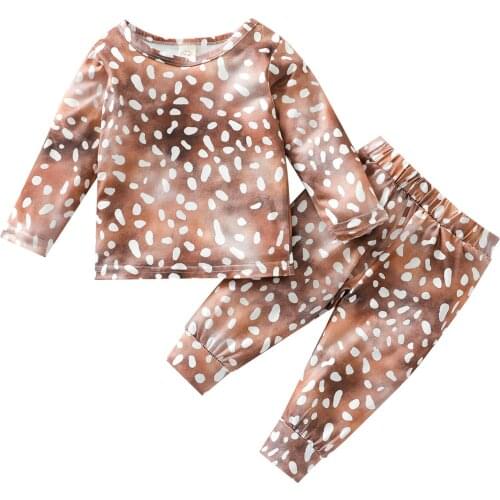 Infant Baby Girls Boys Clothes Set Deer Print Long Sleeve Tops Shirt Pants 2Pcs Spring Autumn Outfits