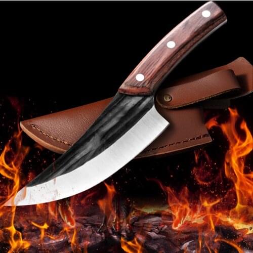 Forged Butcher Boning Knife Handmade Carbon Steel Boning Knife Camping Outdoor Kitchen Meat Cleaver Knife Cutter Knife Cover