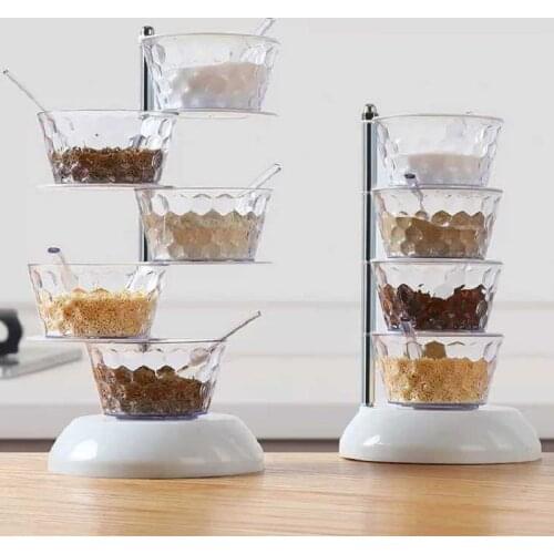 Creative Crystal Rotatable Seasoning Jar Vertical Multi-layer Color Seasoning Bottle Set Kitchen Supplies Spice Storage Jar