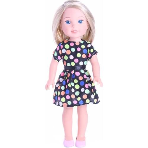 Handmade Doll Dot pattern Dress Fit 14.5Inch Wellie Wishers Doll best Gift m43