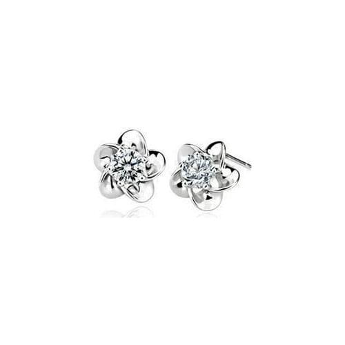 2016 hot sell classic design plum blossom 925 sterling silver super shiny zircon ladies`stud earrings jewelry wholesale