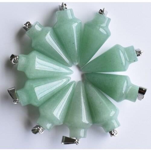 Fashion natural stone Green Aventurine pendulum circular cone charm Pendants for jewelry making 10pcs/lot wholesale free
