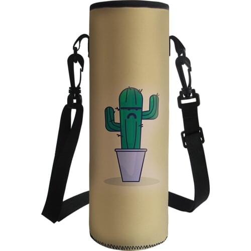 Cartoon Cactus 500-1000ML Bottle Pouch Adjustabl Shoulder Strap Water Bottle Carrier Insulated Neoprene Water Bottle Holder Bag