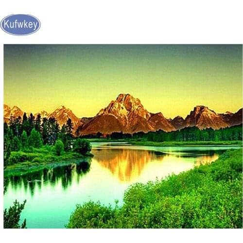 Kufwkey,Natural scenery Diamond Embroiderylandscape Full 5d diy Diamond Painting Cross Stitch Rhinestone Mosaic home Decoration