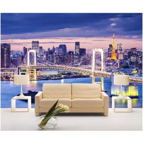 Custom photo mural 3d wallpaper High-speed flyover city architecture purple landscape decor living room wallpaper for walls 3d