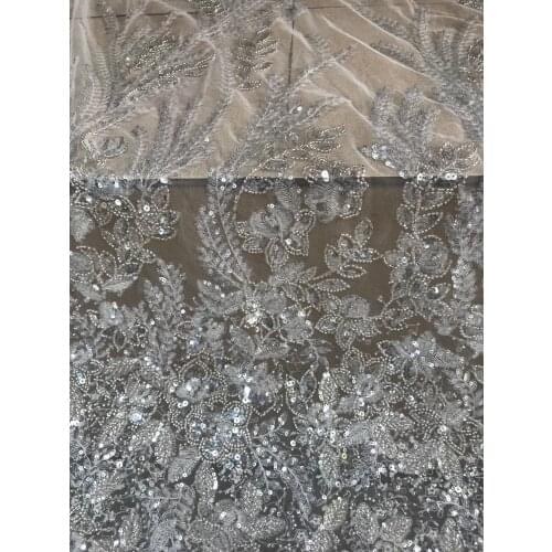 Beaded Mesh Fabric J-72689 luxury french net fabrci with beads For Women Wedding Dress