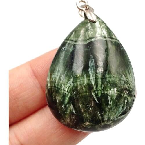 Newly Natural Green Seraphinite Pendant 37x28x11mm Gemstone Women Men Water Drop Crystal Gemstone Necklace AAAAA