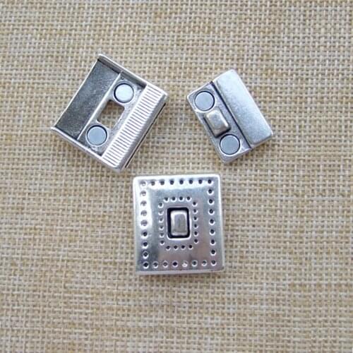2 Sets Antique Silver Color 20x2mm Strong Magnetic Clasp Stitched Dot For Leather Bracelet Accessories Findings